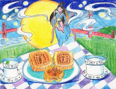Yueshing Li / Enjoying Moon Cakes Under The Golden Gate Bridge / Honorable Mention / 4th Grade