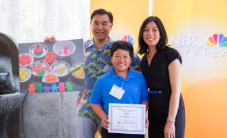 Picture: NBC Bay Area's Lance Lew, GUAA Winner William L, Asian Pacific Fund's Audrey Yamamoto